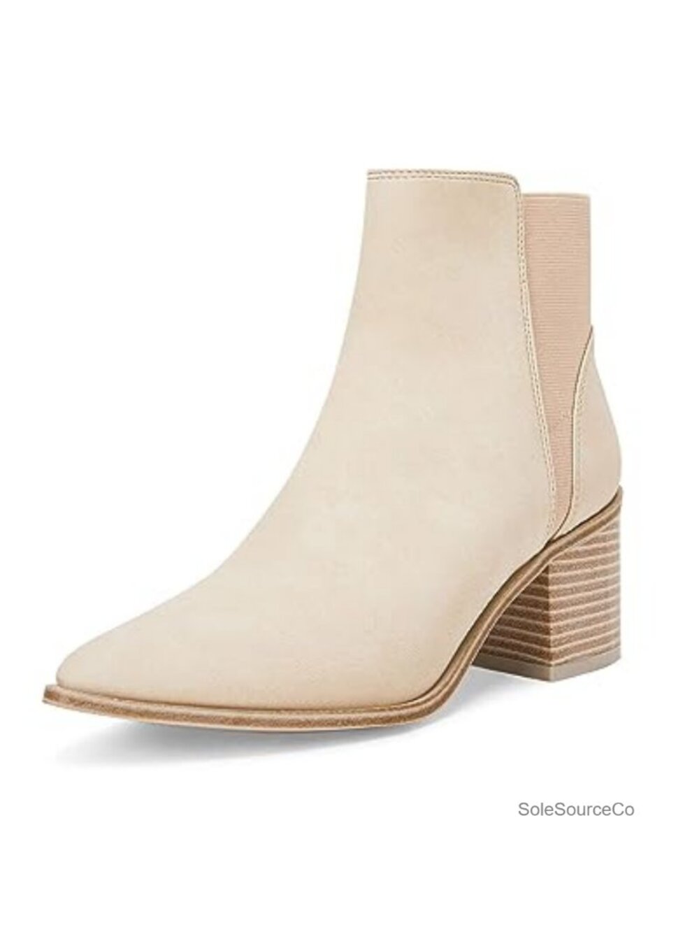 Pointed Toe Ankle Boots Elastic Chunky Block Heel Slip On Chelsea Booties Faux